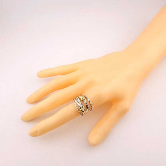 David Yurman Sterling Silver Double X 18k Gold Crossover Band Ring Size 8 - Picture 3 of 7